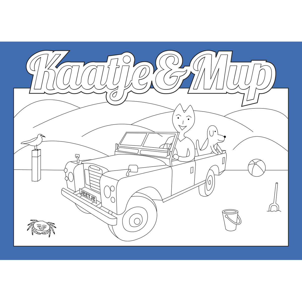 Kleurplaatkaart van Kaatje&Mup: Jeetje's strandrit in de jeep — foto 2