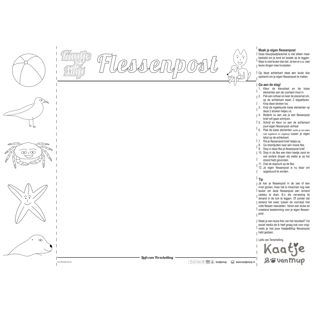 Kleurplaat-placemat van Kaatje&Mup: zandkasteel