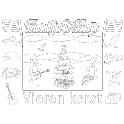 Kleurplaat-placemat van Kaatje&Mup: zingen onder de kerstboom — foto 2