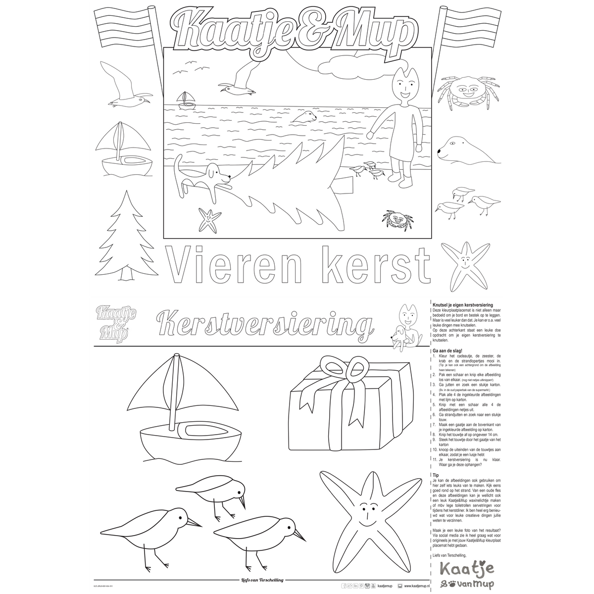 Kleurplaat-placemat van Kaatje&Mup: kerstboom aangespoeld — foto 3